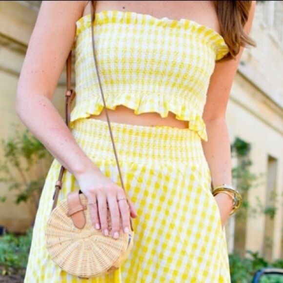 Goodnight Macaroon Smocked Tube Top Yellow White Gingham New without Tags Large - Picture 1 of 6